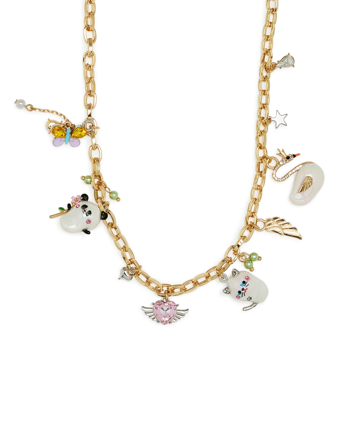 BETSEY JOHNSON FAUX STONE PEARL CRITTERS CHARM BIB NECKLACE 
