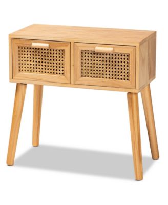 24.4" Finished Wood Falan Mid-Century Modern 2-Drawer Console Table