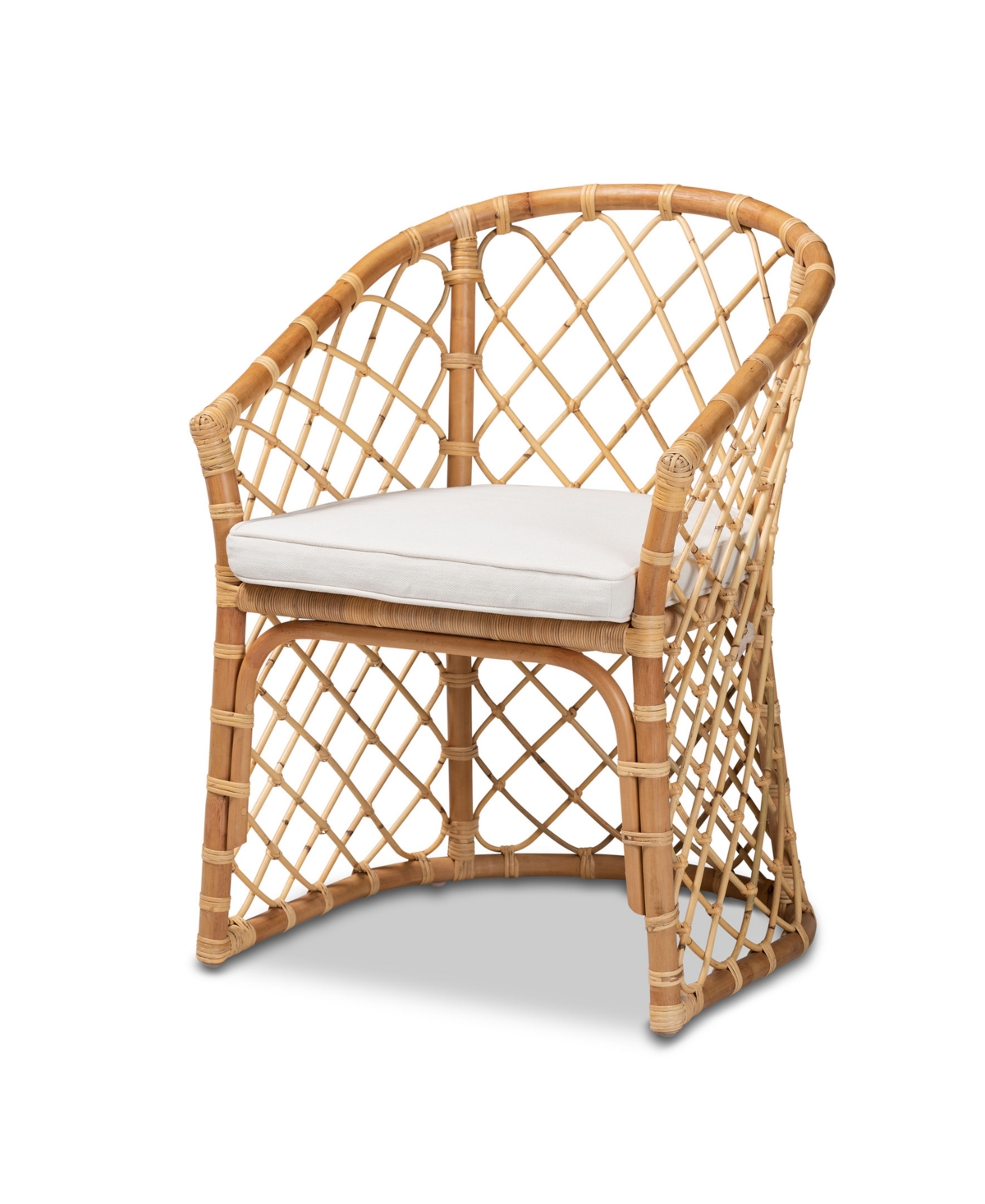 Bali & Pari 23.2" Upholstered And Natural Rattan Orchard Modern Bohemian Dining Chair In White,natural Brown