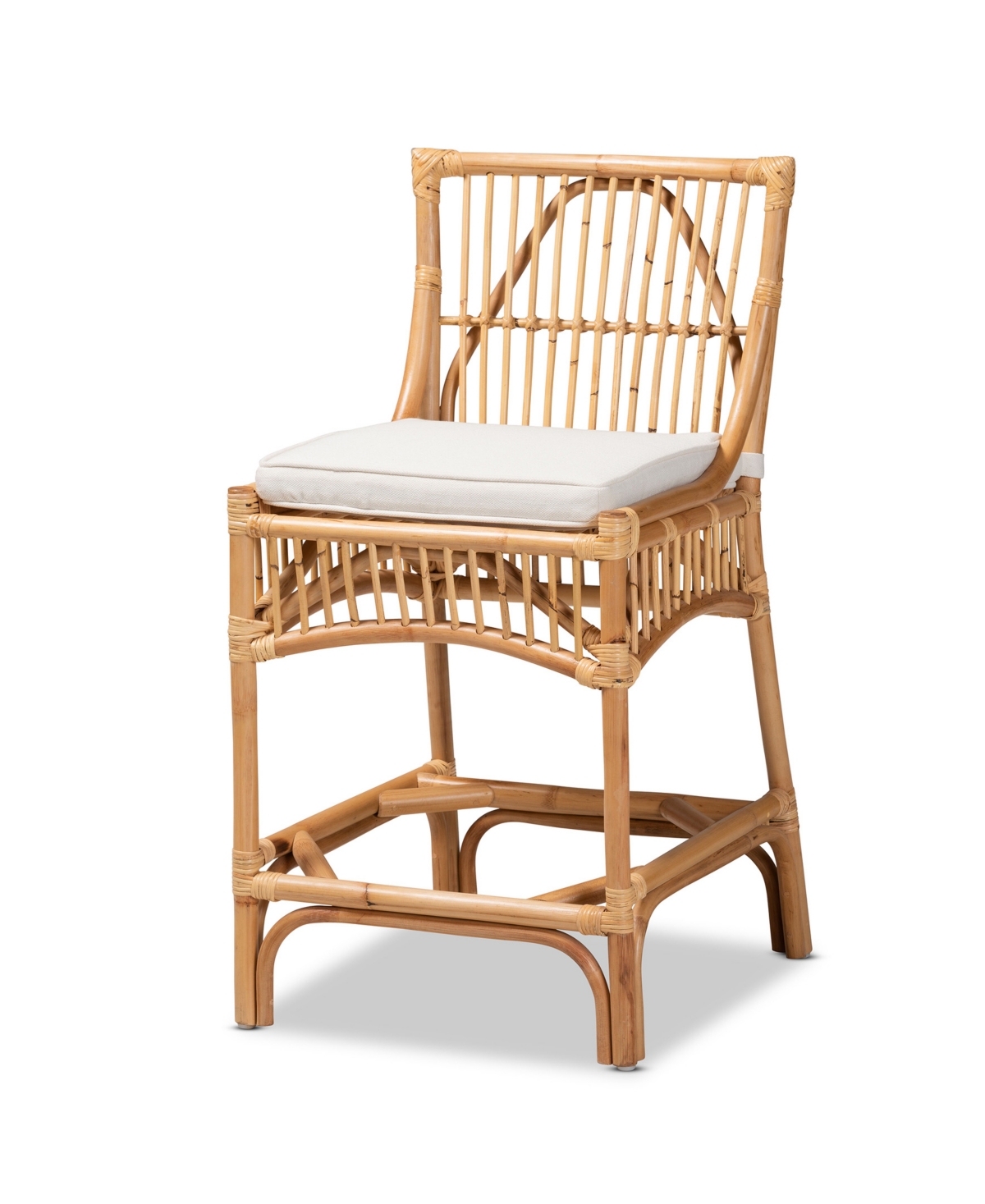 Bali & Pari 20" Upholstered And Rattan Rose Modern Bohemian Counter Stool In White,natural Brown