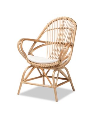29" Upholstered and Finished Rattan Jayden Modern Bohemian Accent Chair