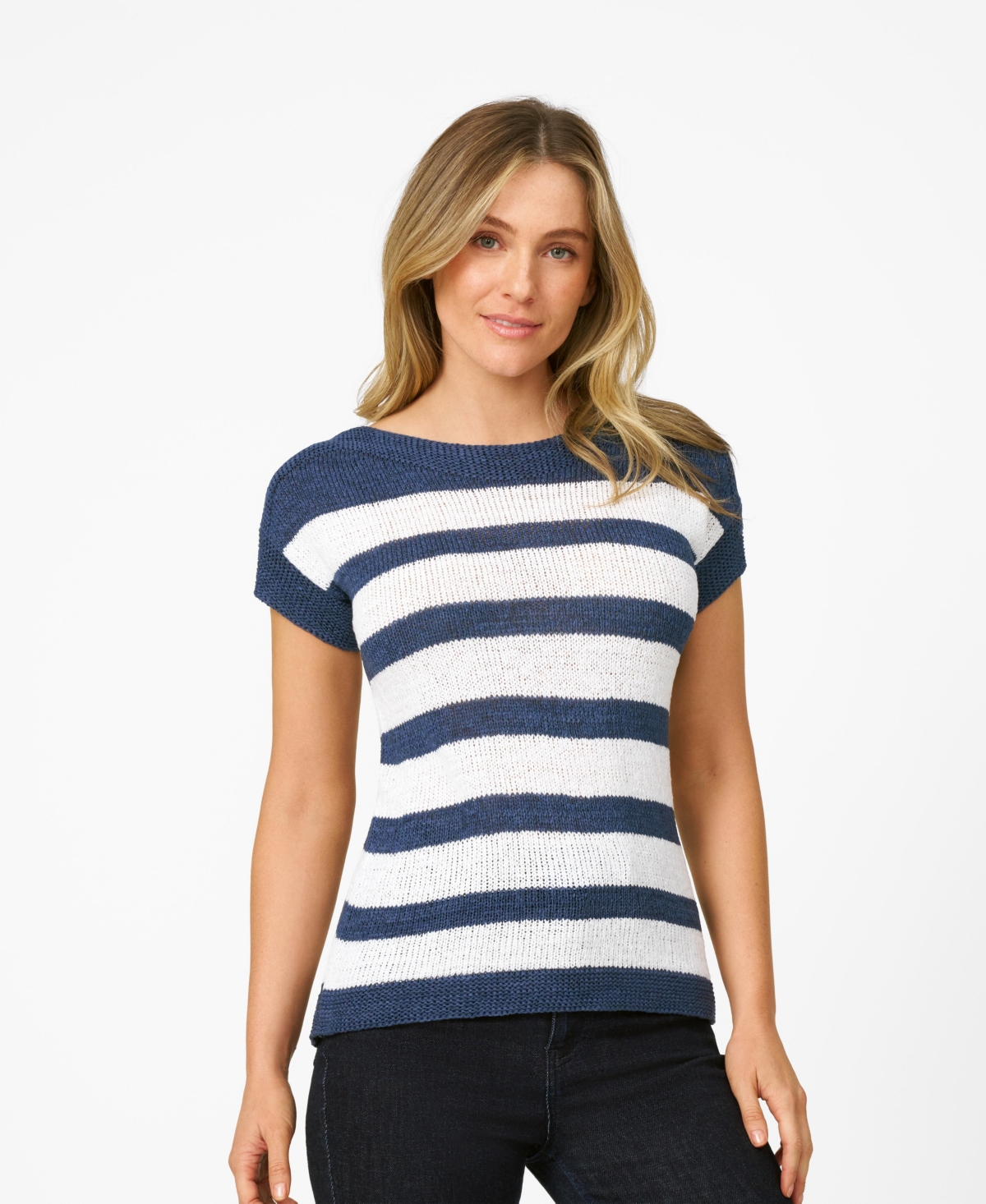 Women's Tape Yarn Knit Striped Crewneck Sweater - Cornstalk and white stripe