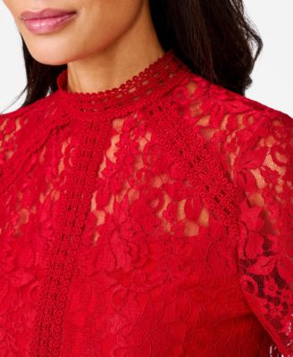 Women's Lace Trim Mock Neck Top