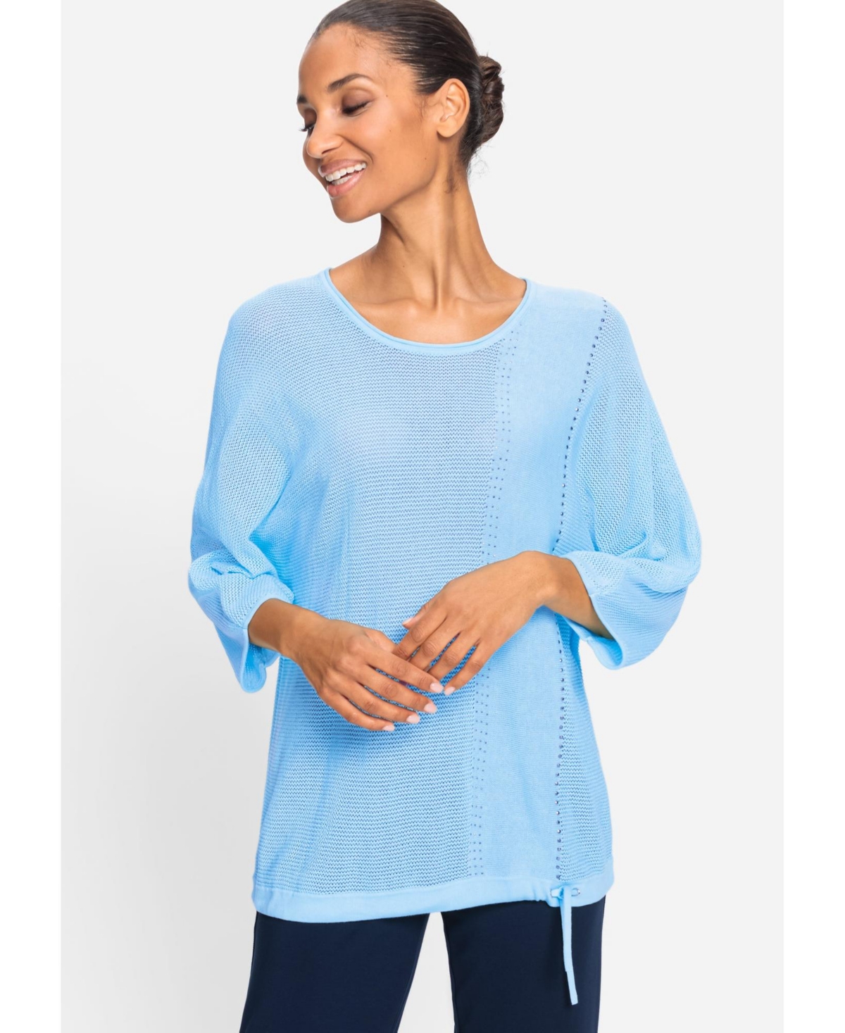 Women's Multi-Knit Embellished Shirt - Lt blue
