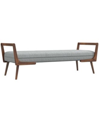 Mid-Century Modern Gray Upholstered Bench, Tufted Fabric Seat with Walnut Wood Frame-The Pop Home