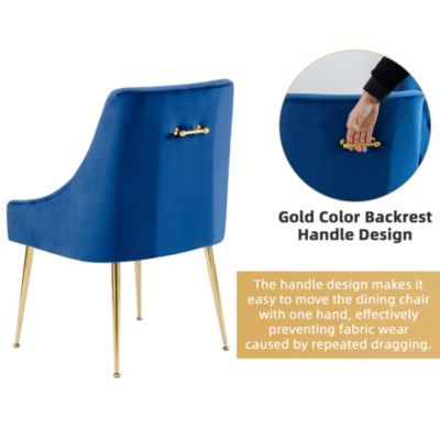 Modern Velvet Upholstered Dining Chairs Set of 2, Mid Century Side Chairs with 5.12” Cushions and Back Pull Rod for Kitchen, Living Room