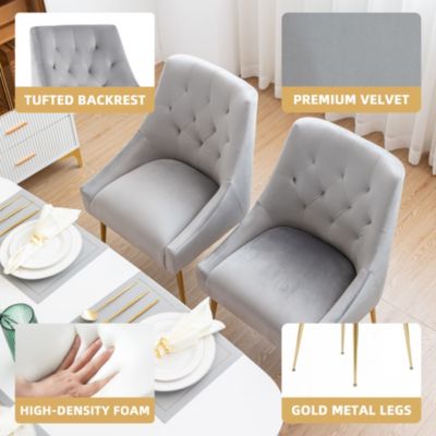 Modern Velvet Upholstered Dining Chairs Set of 2, Mid Century Side Chairs with 5.12” Cushions and Back Pull Rod for Kitchen, Living Room