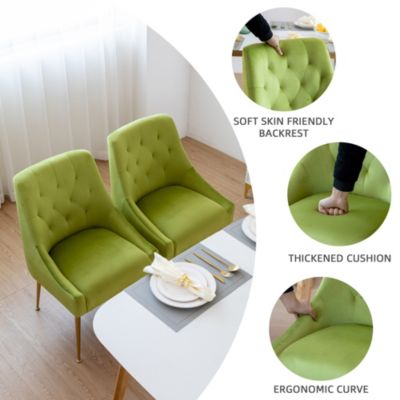 Modern Velvet Upholstered Dining Chairs Set of 2, Mid Century Side Chairs with 5.12” Cushions and Back Pull Rod for Kitchen, Living Room