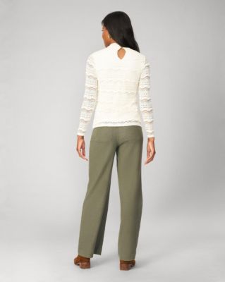 Women's Ruffle Lace Stretch Mock Neck Top