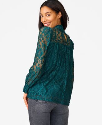 Women's Smocked Mock Neck Lace Top