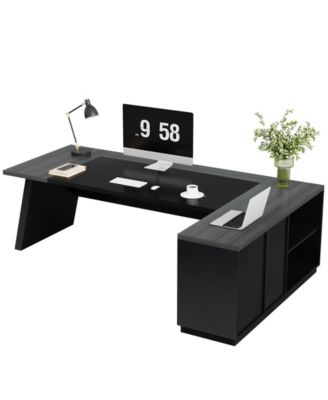 L-Shaped Executive Desk, 78" Modern Office Desk with Drawers and Lateral File Cabinet, Large Computer Desk with Storage Shelves, Workstation for Home Office