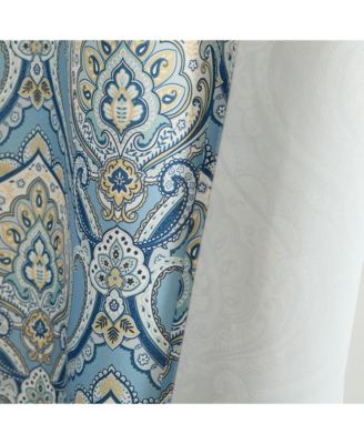 Messina Paisley Damask Patterned Back Tab Rod Pocket Curtains - Light Blocking Darkening Window Panels, Set of 2 (Blue/Yellow, 52 W x 84 L)