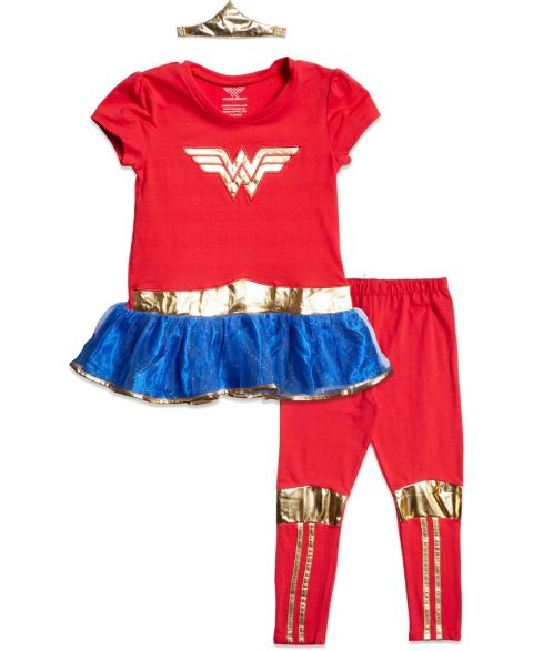 Justice League DC Comics Wonder Woman Girls Costume Dress Leggings and Headband 3 Piece Set Toddler to Big Kid, цвет: Красный