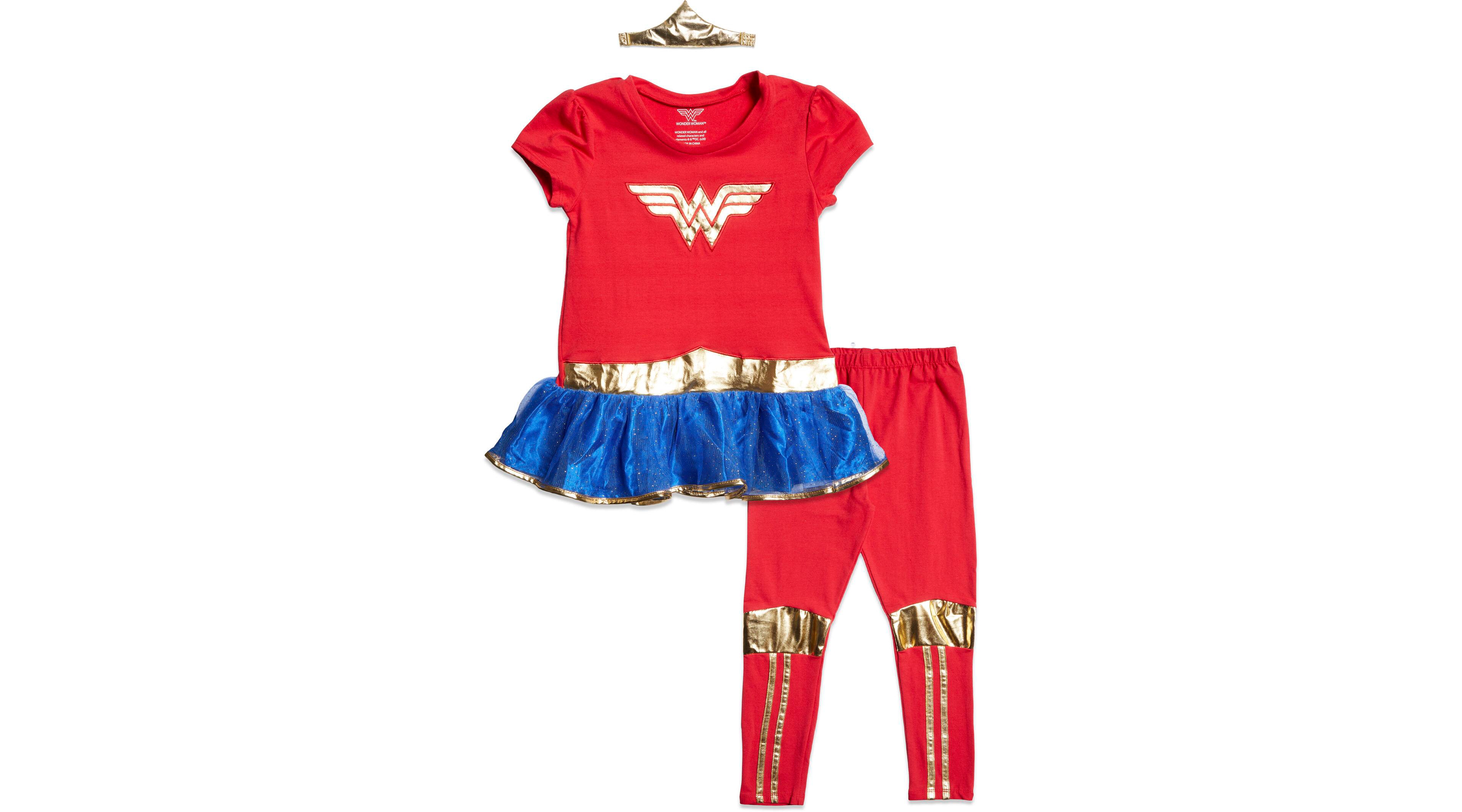 Dc Comics Justice League Wonder Woman Girls Costume Dress Leggings and Headband 3 Piece Set Toddler to Big Kid