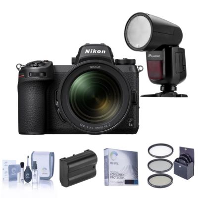 Z 6II Mirrorless Camera with NIKKOR Z 24-70mm f/4 S Lens Bundle with Flashpoint Zoom Li-on X R2 TTL On-Camera Round Flash, Extra Battery, Filter