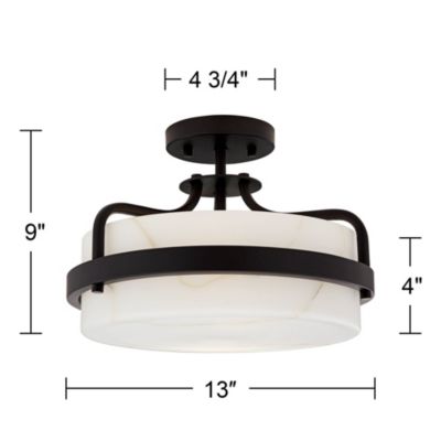 Bregman 13" Modern Semi Flush-Mount Ceiling Light Fixture Kitchen Foyer Drum Black Finish White Stone Glass