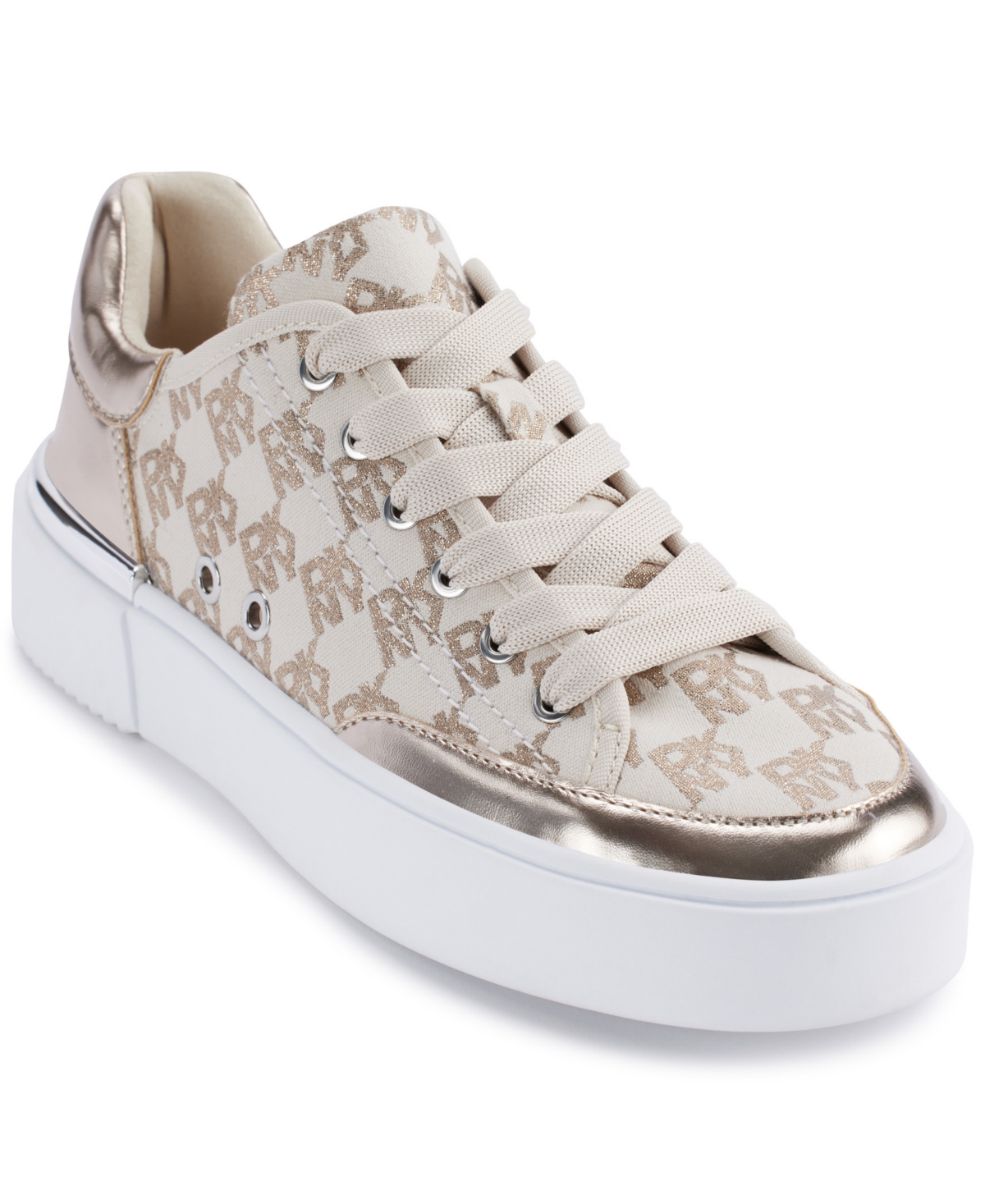 Dkny Bradley Metallic Logo Platform Sneaker In Bone