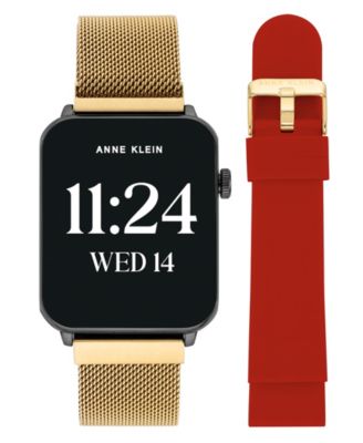 Women's Connect It Stellar Smartwatch with Gold-Tone Stainless Steel Mesh and Red Silicone Band, 45mm