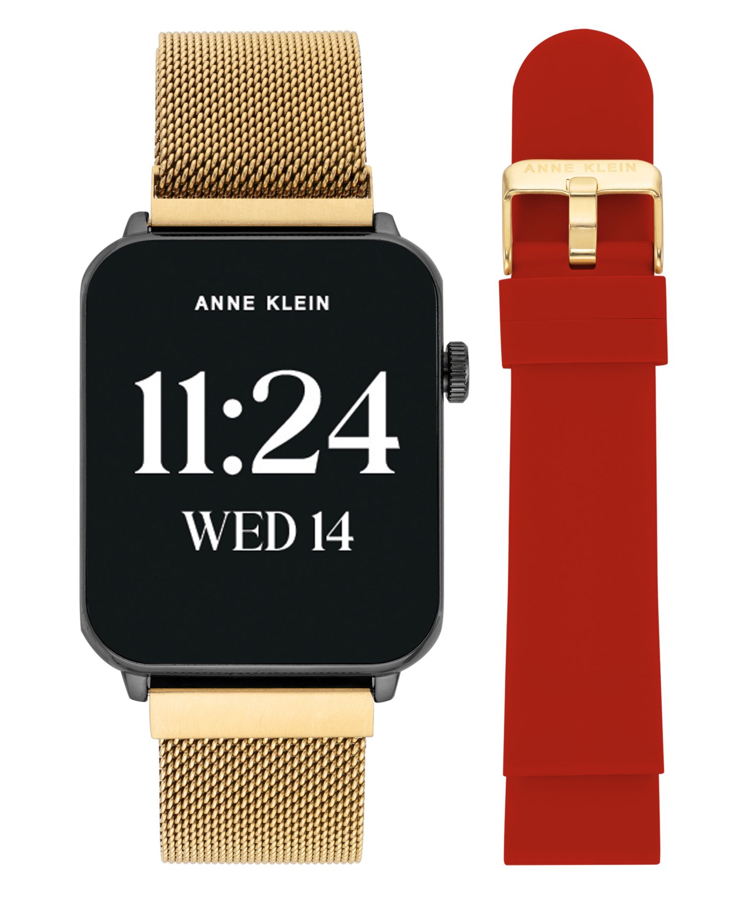 Women's Connect It Stellar Smartwatch with Gold-Tone Stainless Steel Mesh and Red Silicone Band, 45mm