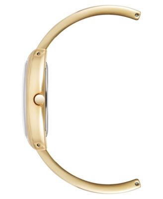 Women's Quartz Cushion White Enamel with Gold-Tone Metal Alloy Bangle Watch, 22mm