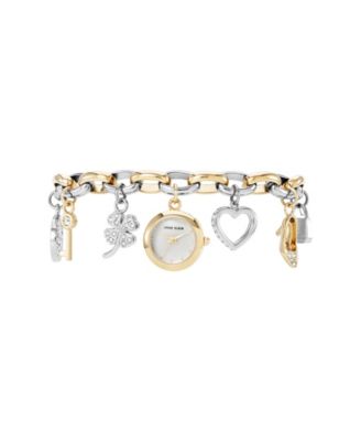 Women's Quartz Two-Tone Metal Alloy Crystal Accented Charm Bracelet Watch, 20mm