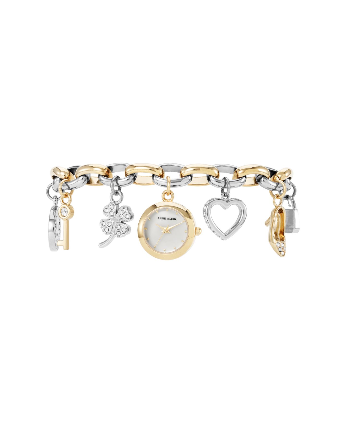 Женские часы Anne Klein Quartz Two-Tone Metal Alloy Crystal Accented Charm Bracelet Watch, 20mm — фото 4