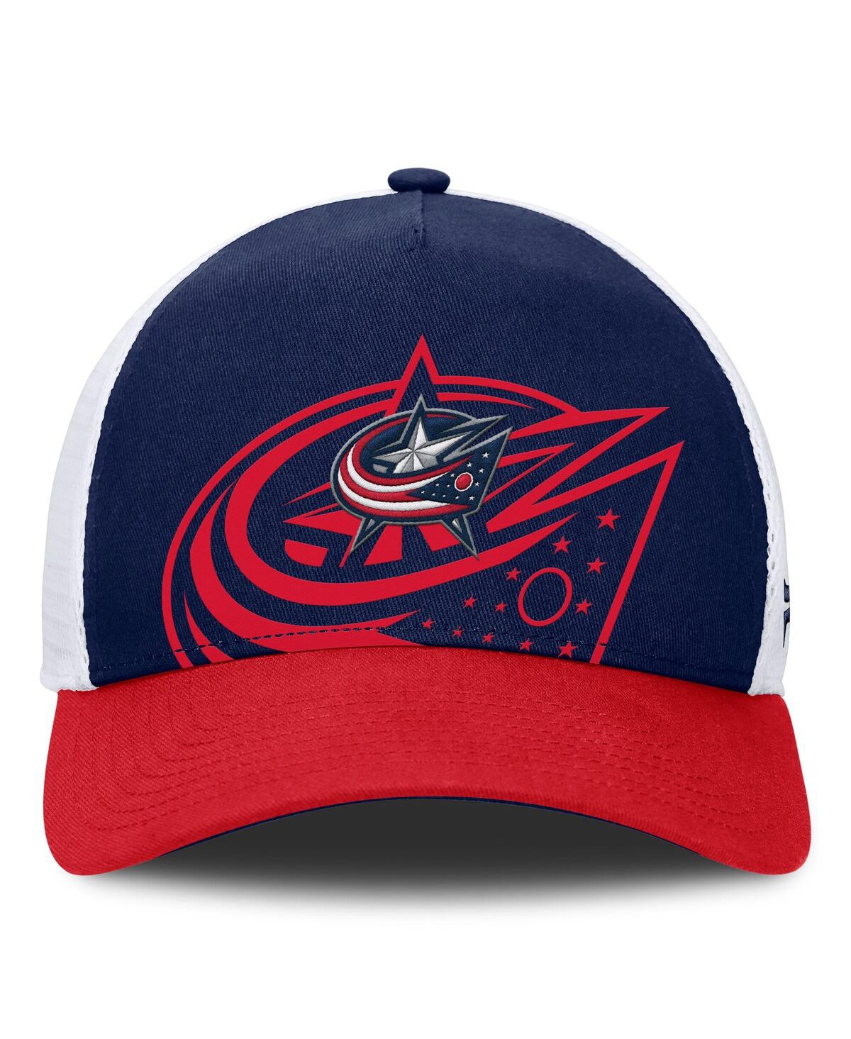 Fanatics Men's Navy/red Columbus Blue Jackets Authentic Pro A-frame Rink Adjustable Hat In Navy,red