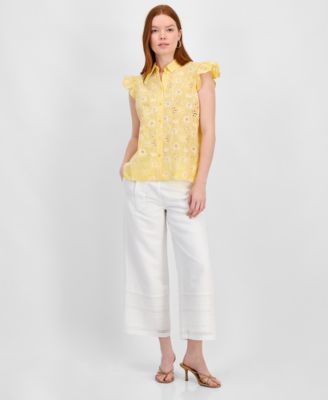 売れ筋商品|||ティー・タハリ カットソー トップス レディース Women's Cotton Eyelet Flutter-Sleeve Top Yellow Sky T Tahari Women's Cotton Eyelet Flutter-Sleeve Top - Macy's