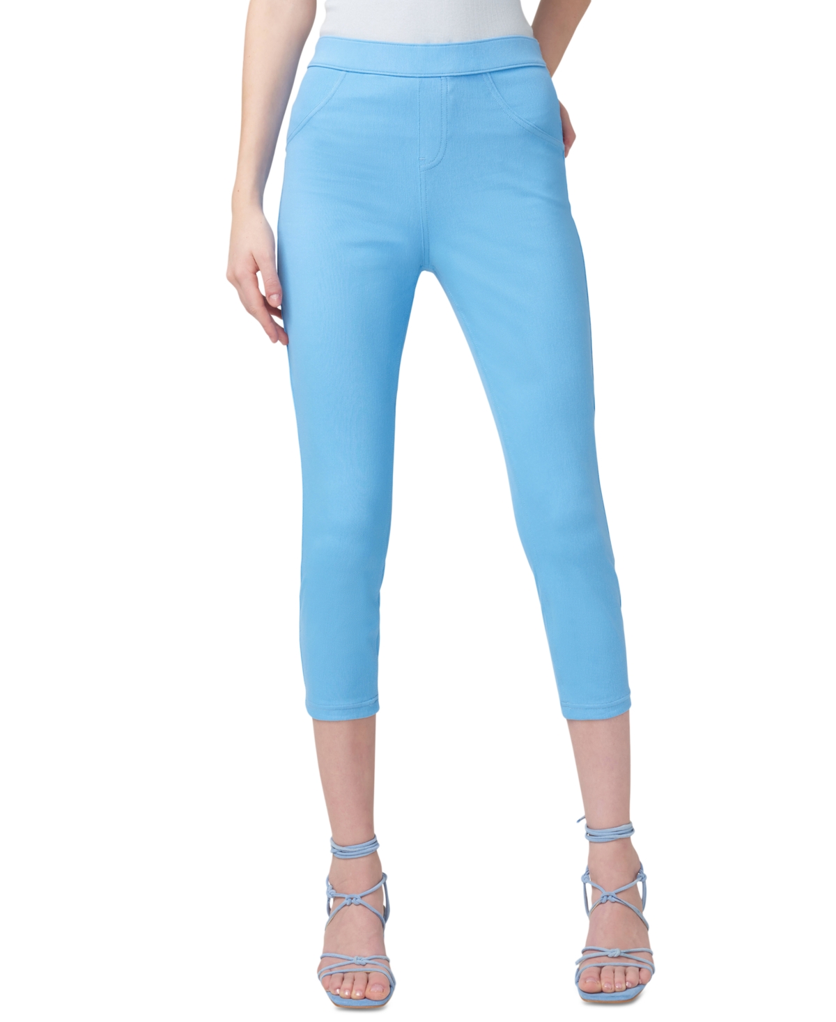 Shop Hue Women's Mid-rise Pull-on Denim Capri Leggings In Blue