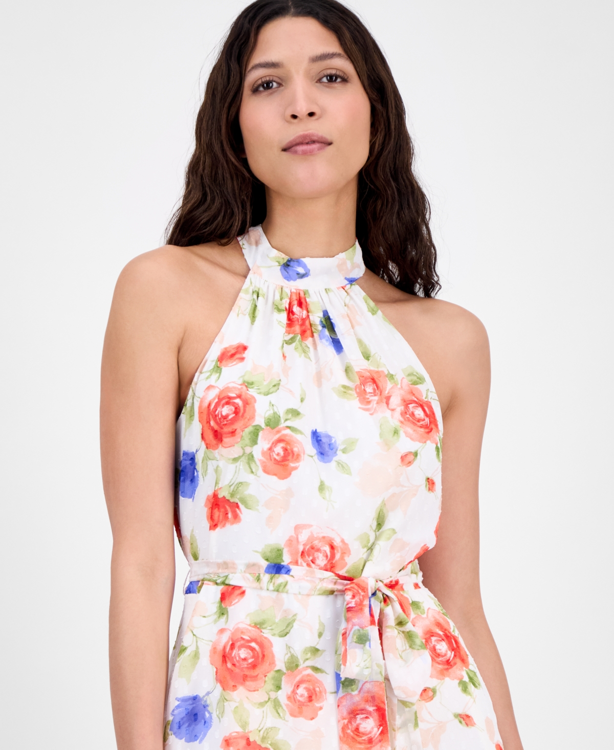 Shop Anne Klein Women's Printed Chiffon Sleeveless Midi Dress In Pearl White Multi