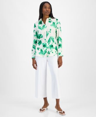 BAR III WOMENS PRINTED BUTTON FRONT BLOUSE PULL ON CROPPED PANTS EXCLUSIVELY AT MACYS 