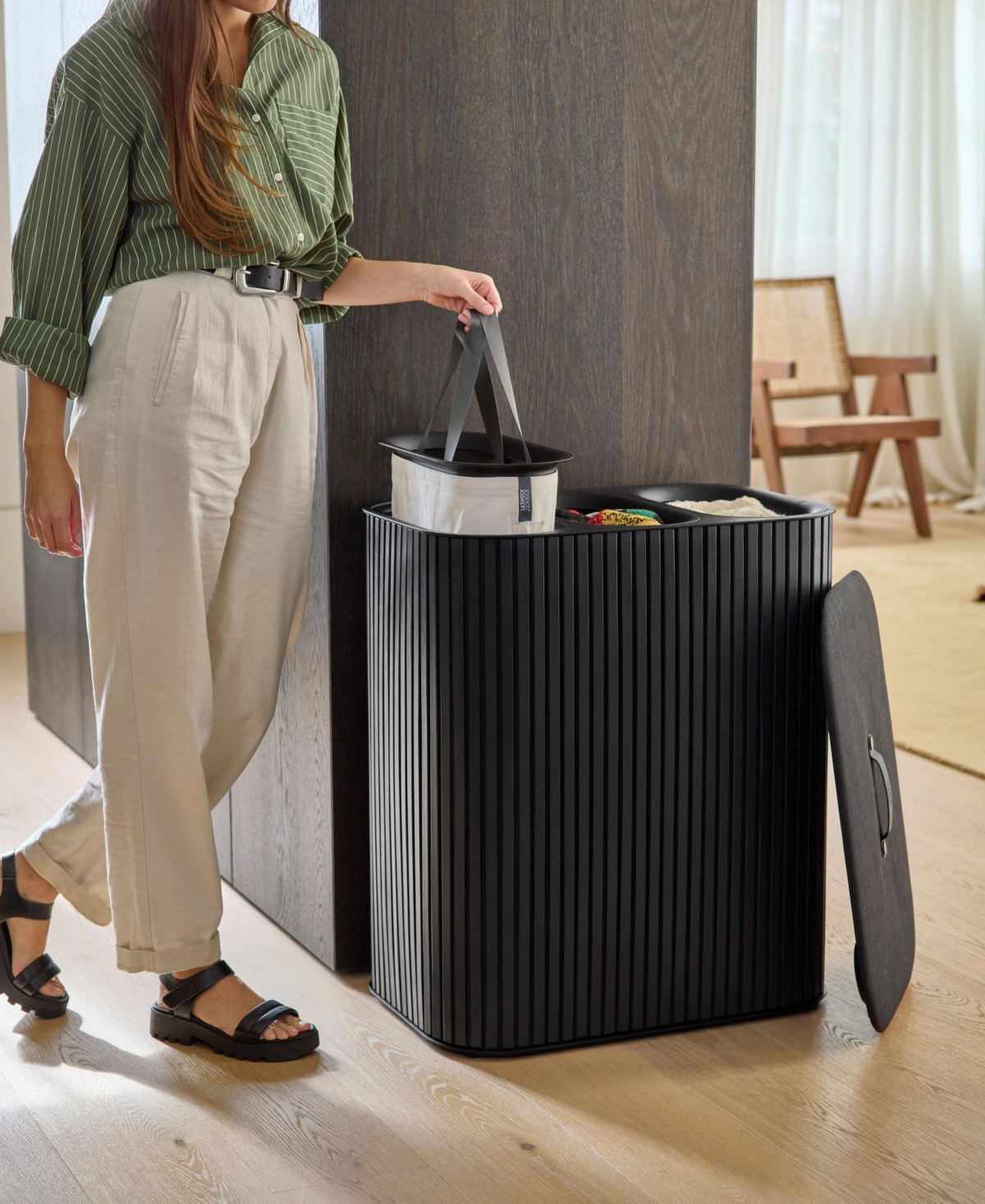 Joseph Joseph Tota Trio Luxe 90-liter Laundry Separation Basket In Black