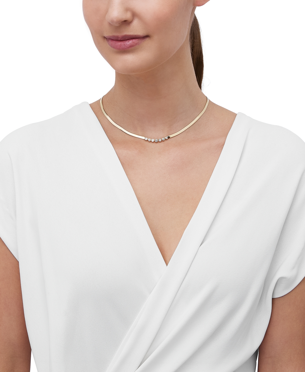 Forever Grown Diamonds Lab Grown Diamond Bezel Herringbone Collar Necklace (1/2 ct. t.w.) in 14k Gold-Plated Sterling Silver, 16" + 2" extender