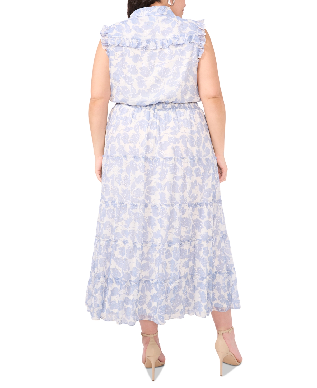 Msk Plus Size Floral-print Tiered Maxi Dress In Rainwash