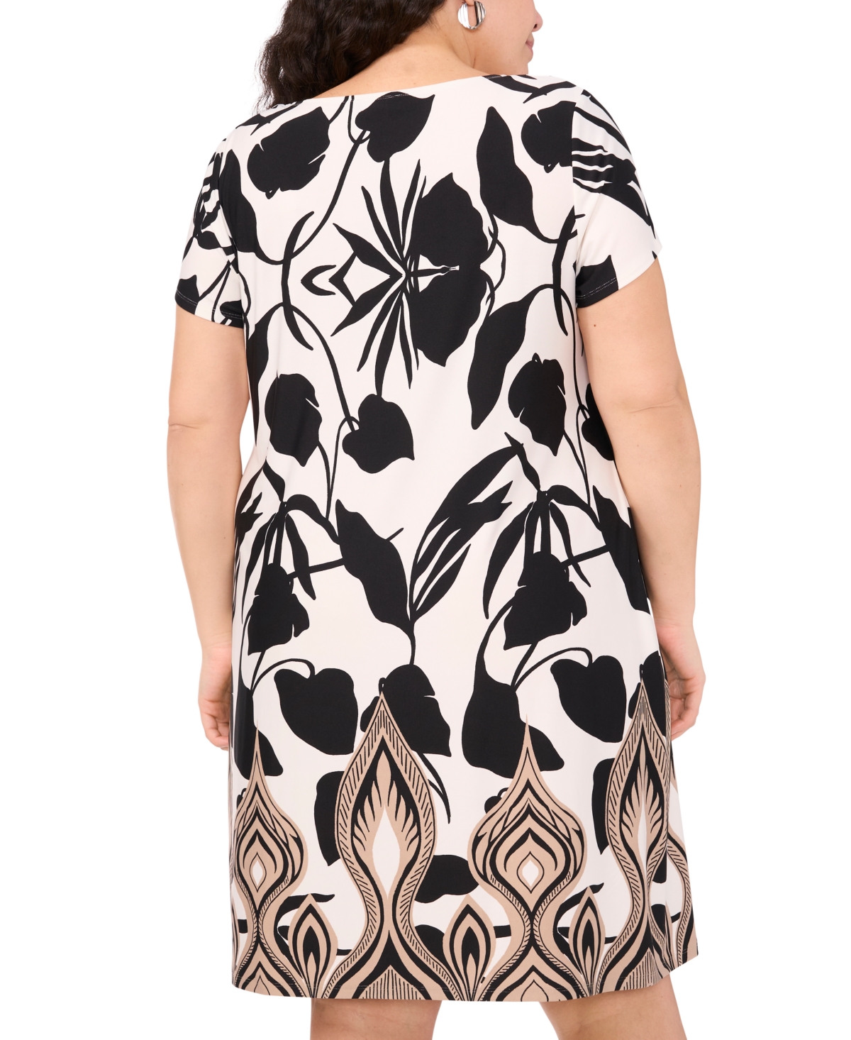 Msk Plus Size Printed Shift Dress In Rich Black