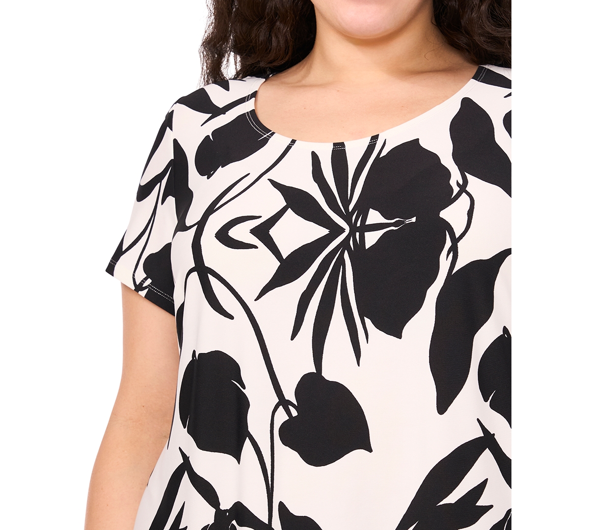 Msk Plus Size Printed Shift Dress In Rich Black
