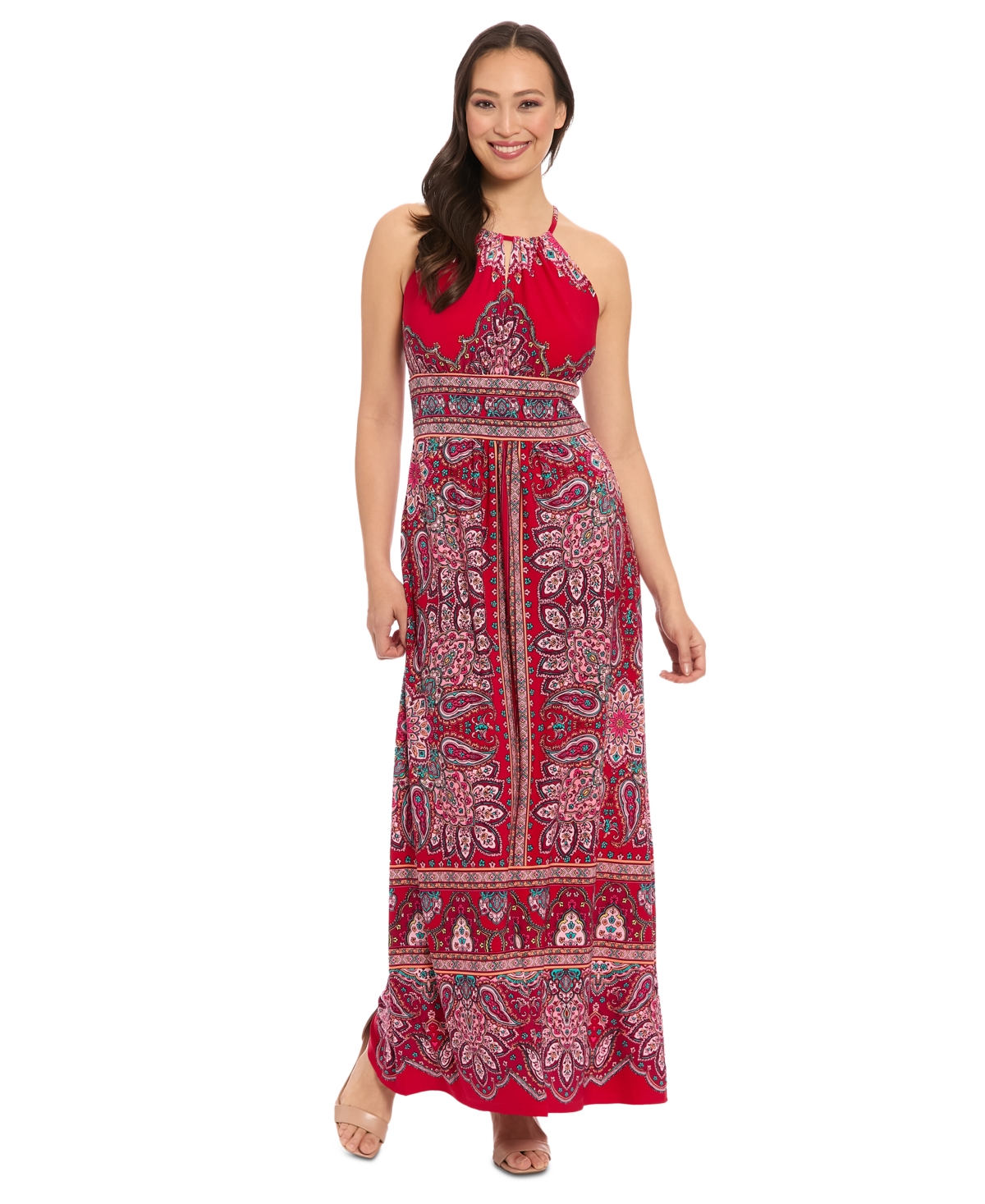 Petite Paisley-Print Halter Maxi Dress - Fuchsa/pnk