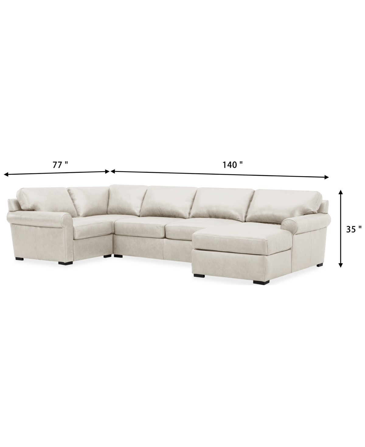 Macy's Radley Roll Arm 139" 4-pc. Leather Square Corner Chaise Sectional, Exclusively At