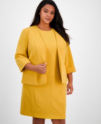 Kasper - Plus Size Cuffed Open-Front Multi-Seam Blazer