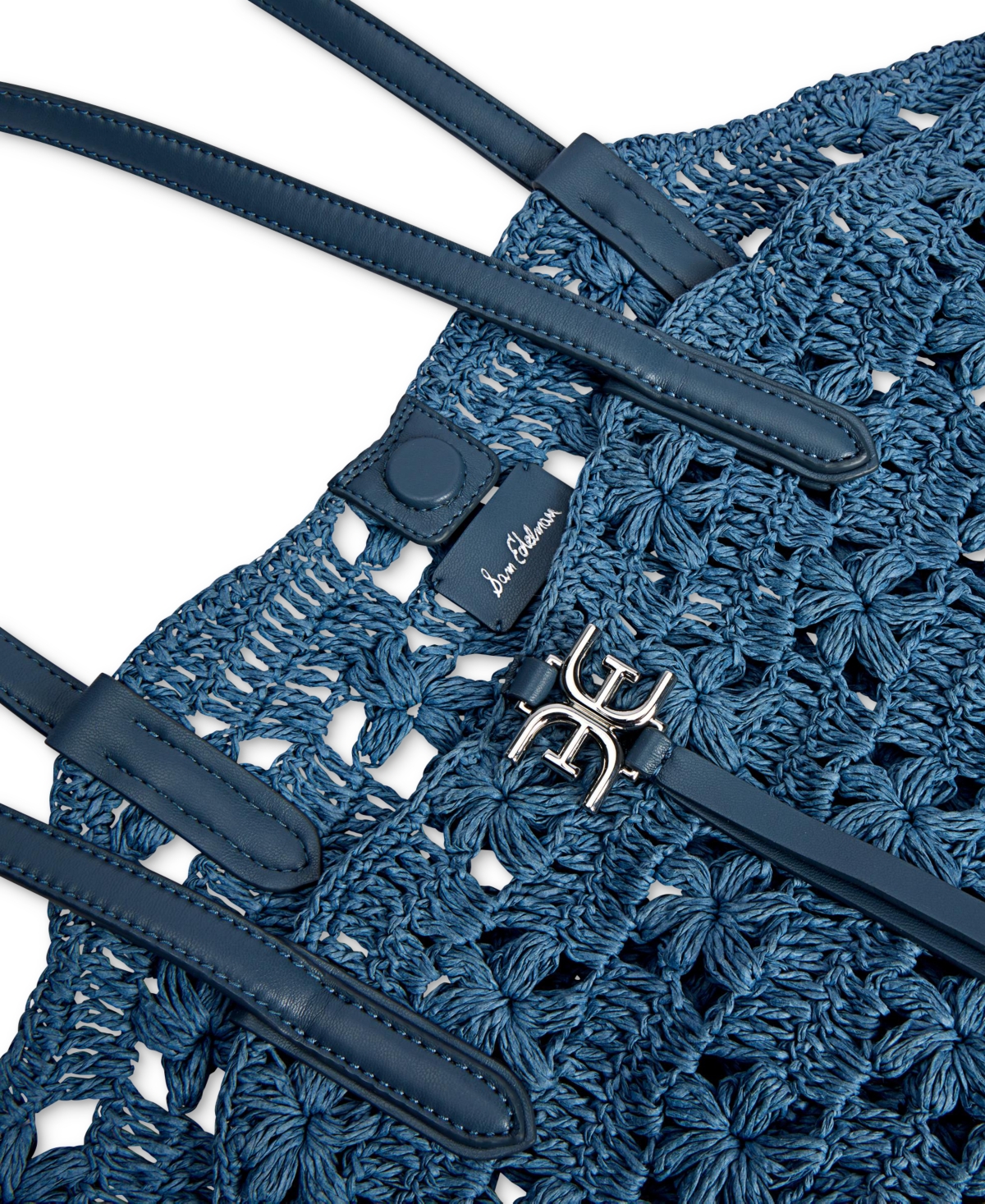 Sam Edelman Layla Floral Raffia Fan Tote In Denim Blue