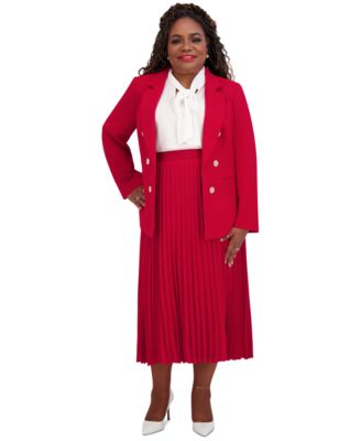 Plus Size Pleated Elastic Waist Skimmer Midi Skirt