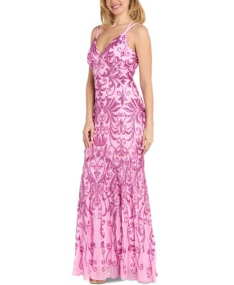 Juniors' Strappy V-Neck Sequined Gown