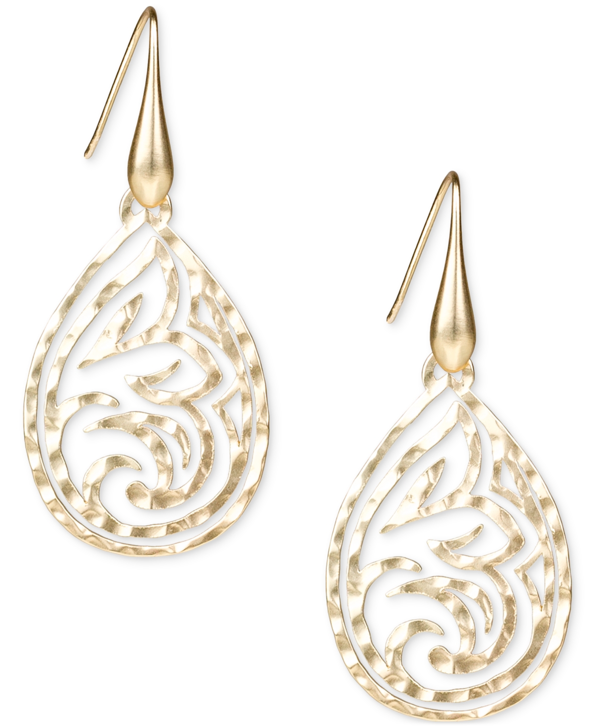Gold-Tone Lotus Teardrop Openwork Drop Earrings - Matte Gold