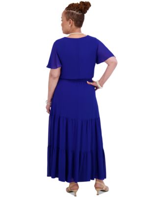 Women's V-Neck Flutter-Sleeve Maxi Dress, Regular & Plus Sizes
