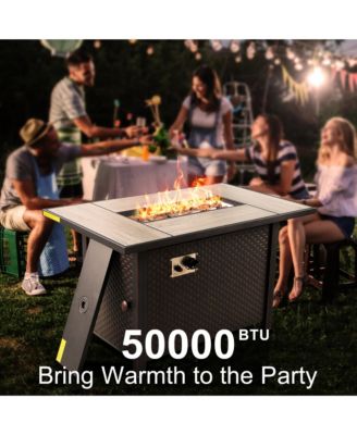 13 Pieces Outdoor Furniture Patio Sectional Sofa,No Assembly Required PE Wicker Conversation Sets with 42" Fire Pit,Armchairs,Ottomans and Coffee Table for Garden Poolside Backyard