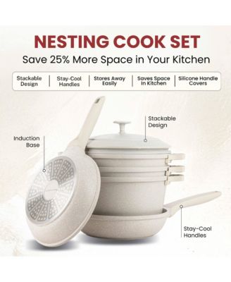 8-Piece Nesting Ceramic Coating Nonstick Cookware Set with Silicone Handle Covers