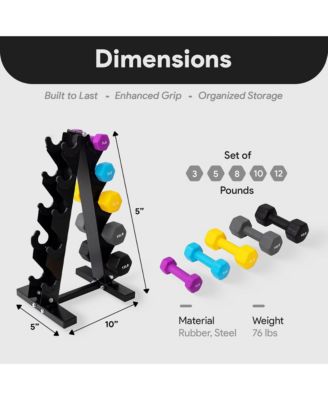 3, 5, 8, 10 & 12 Pound Neoprene Dumbbell Weight Set w/ Stand