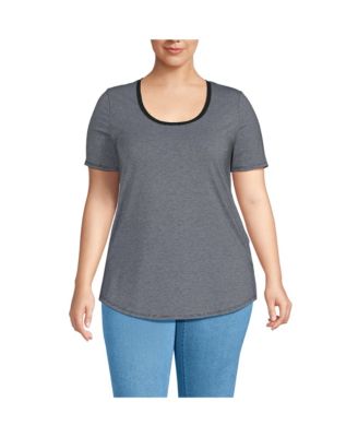 Plus Size Short Sleeve Power Performance Scoop Neck Curved Hem Tunic Tee