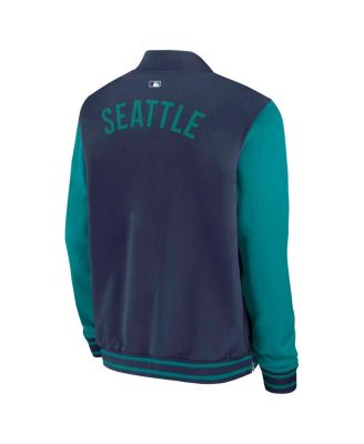 Men's Navy/Aqua Seattle Mariners Authentic Collection Dugout Full-Zip Bomber Jacket