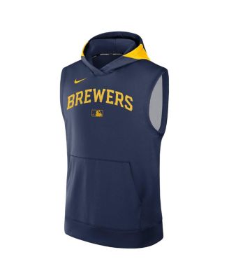 Men's Navy Milwaukee Brewers Authentic Collection Performance Sleeveless Pullover Hoodie